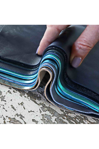 10 Leather scraps Blue, Sky Blue and Turchoise metallic and NOT, smooth, solid tones, grains various, random assortment