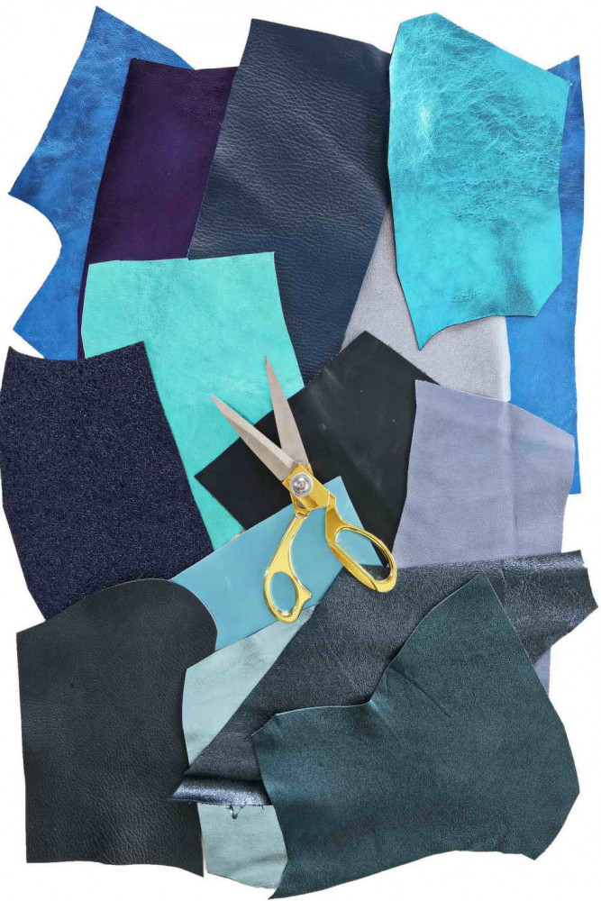 10 Leather scraps Blue, Sky Blue and...