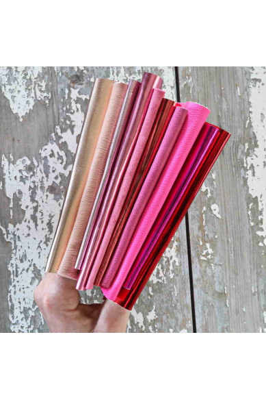 10 Leather scraps Red, Pink metallic and NOT, smooth, solid tones, grains and softnesses various, random assortment