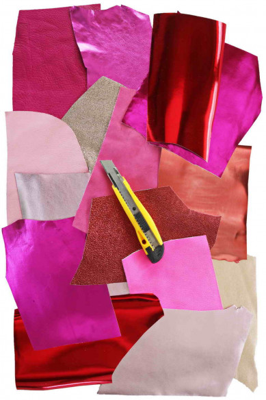 10 Leather scraps Red, Pink metallic and NOT, smooth, solid tones, grains and softnesses various, random assortment
