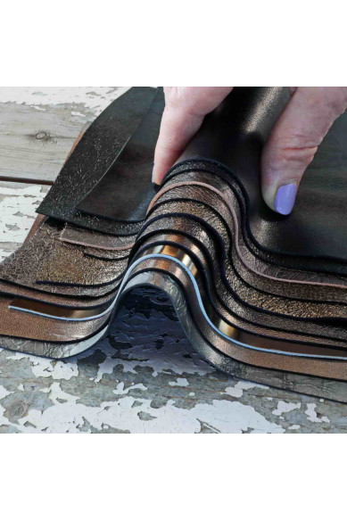 10 Ritagli di pelle Acciaio Fucile Nero Grigio laminata, selezione casuale metallizzati tinta unita LISCI, grana e spessori vari