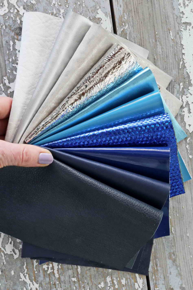 10 BLUE GREY and WHITE leather...
