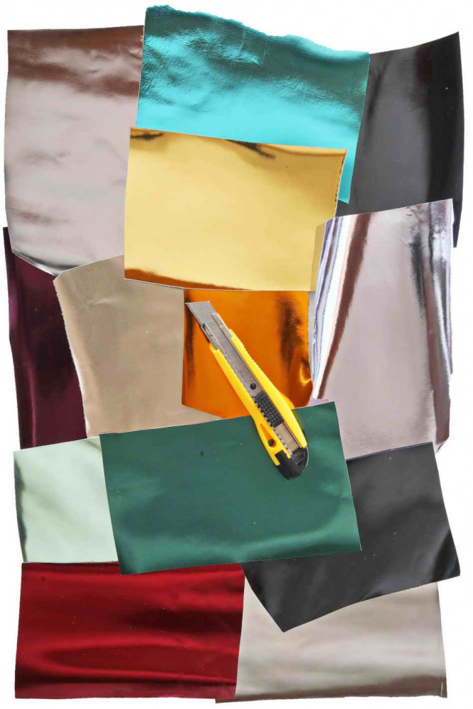 10 MIRROR leather scraps, metallic in...