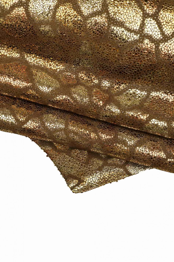 Brown GIRAFFE printed leather skin, metallic animal printed goatskin, soft bright skin