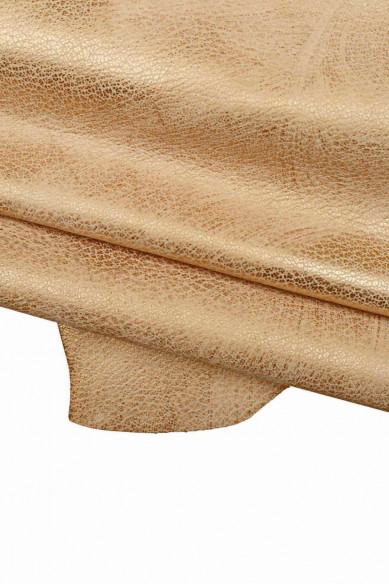Pink pebble GRAIN printed leather skin, copper metallic bleach effect goatskin, bright soft hide