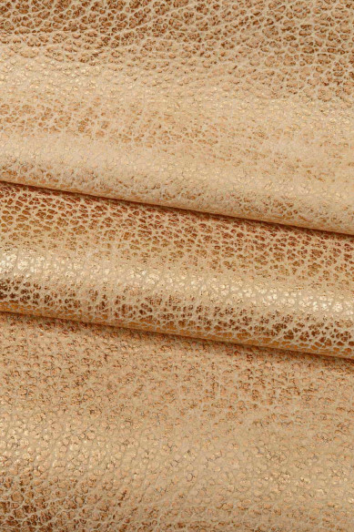 Pink pebble GRAIN printed leather skin, copper metallic bleach effect goatskin, bright soft hide