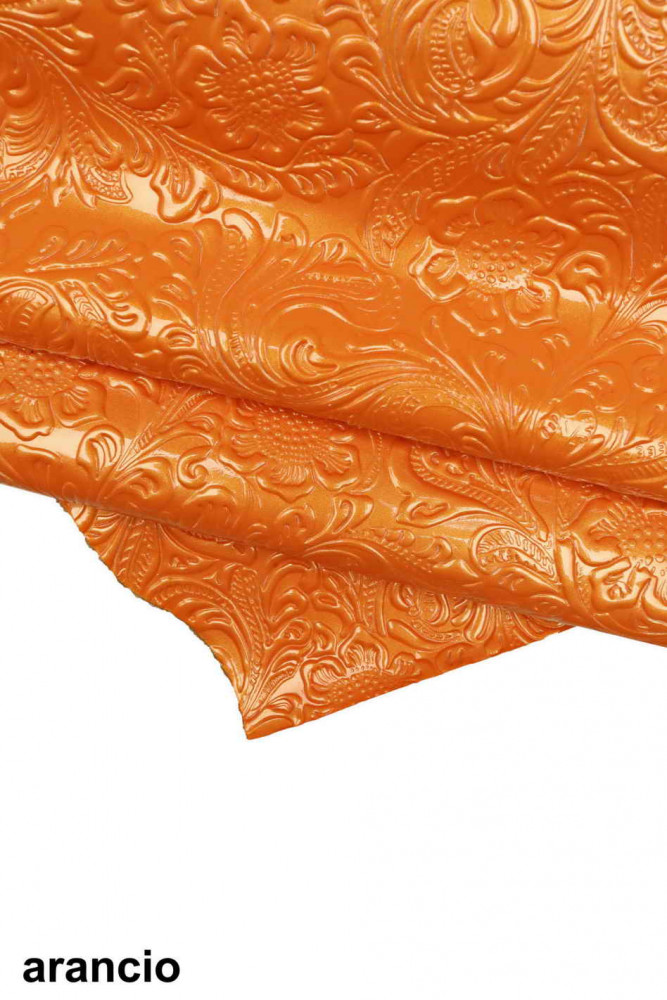 Floral embossed PATENT leather hide,...