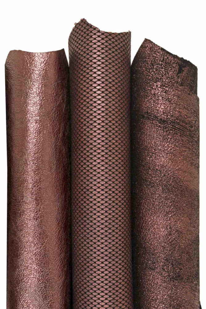 Boundle of 4 PURPLE leather skins, pack of 4 metallic printed soft goatskins as per picture
