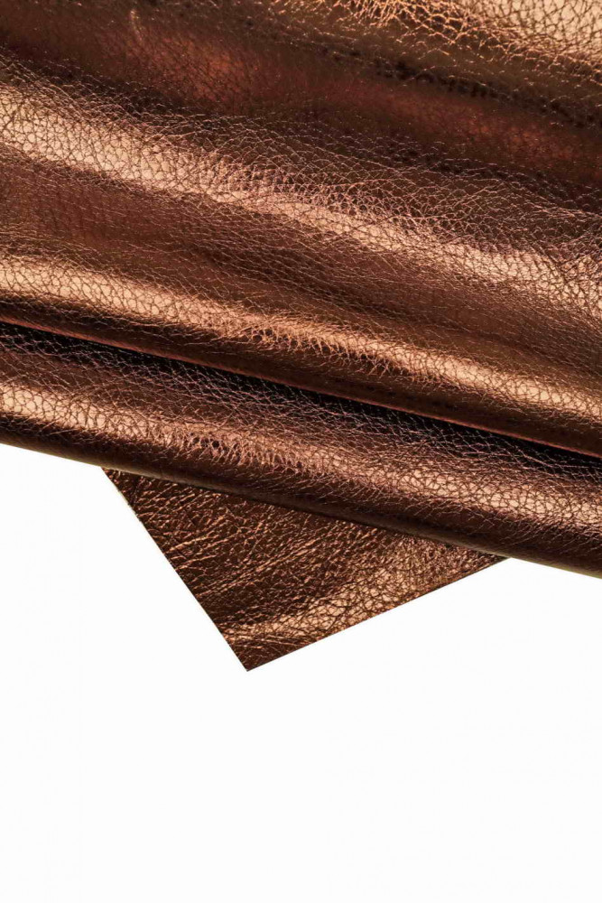 BROWN metallic leather hide, soft pebble grain printed calfskin, metal cowhide 1.0-1.2 mm