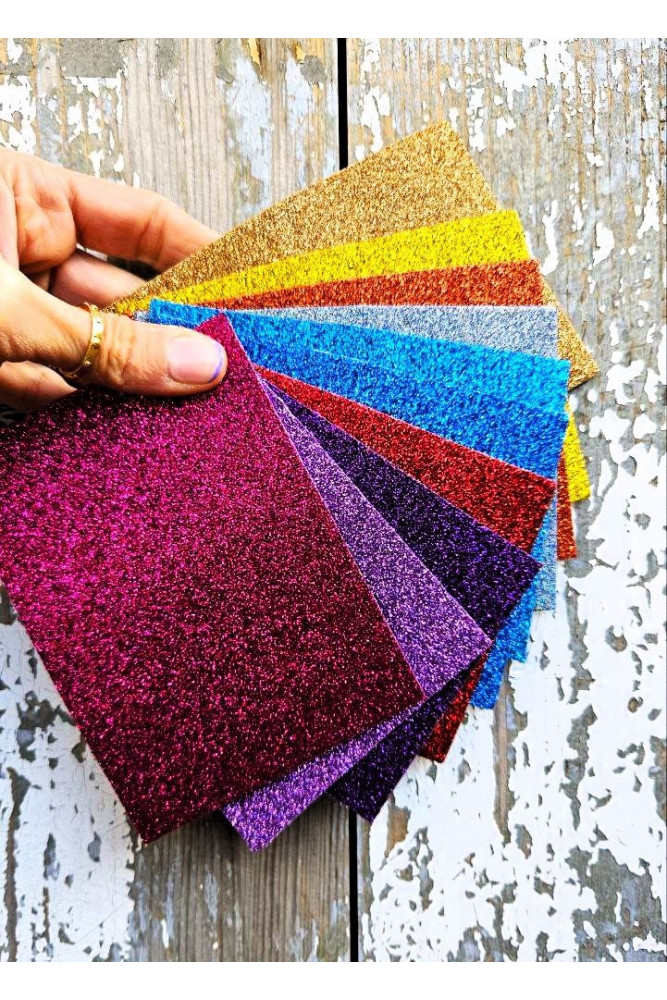 10 Selected leather scraps, MULTICOLOR GLITTER sparkles tones, leather remnants as per pictures