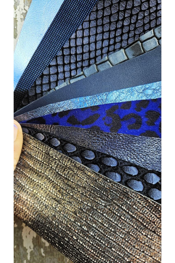 10 Selected leather scraps, BLUE...