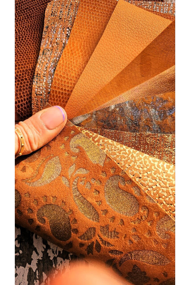 10 Selected leather scraps, ORANGE...