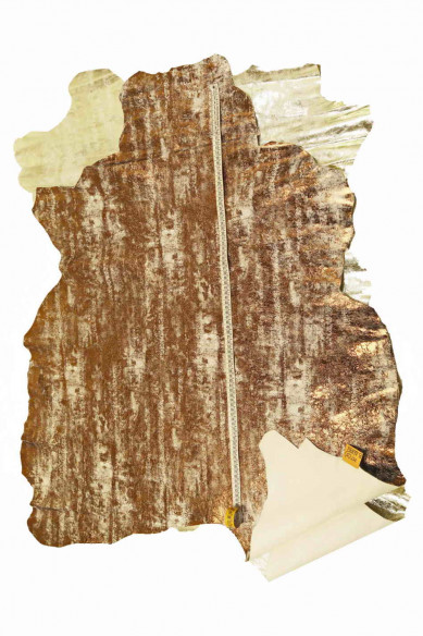 Pelle laminata PLATINO marrone, capra metallizzata effetto consumato, pellame molto morbido stropicciato