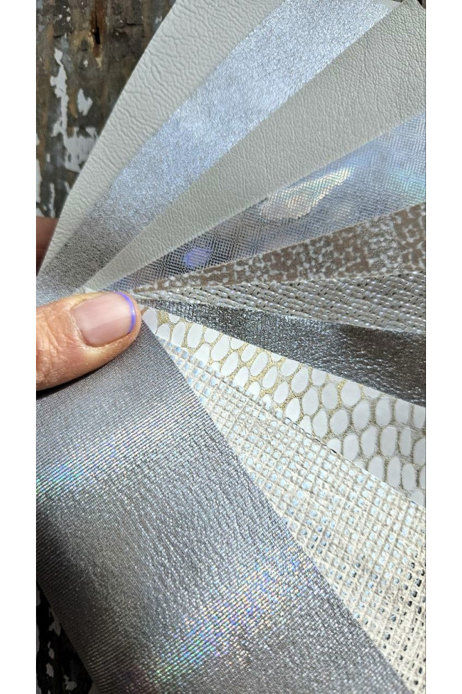 10 Selected leather scraps, SILVER...