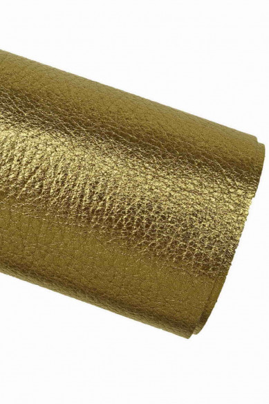 Vitello laminato VERDE pirite, pellame con grana stampata metallizzato, pelle morbida 1.0-1.2 mm