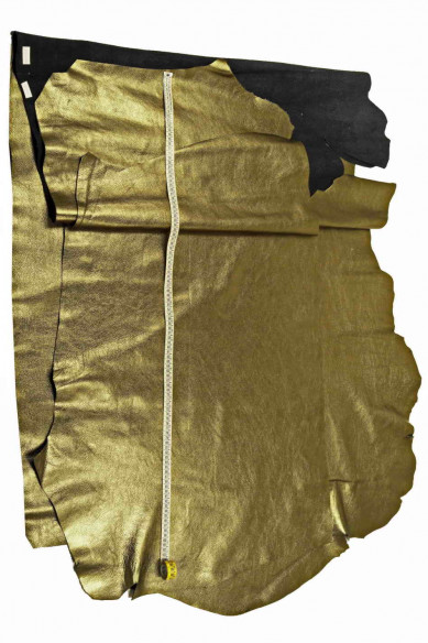 METALLIC leather hide, pyrite green pebble grain printed cowhide, soft glossy calfskin, 1.0-1.2 mm