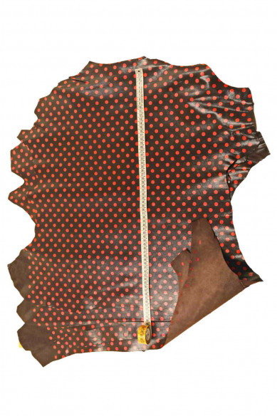 Pelle stampa POIS marrone rosso, capra lucida con grana, pellame stampa a bolli morbido, 0.7-0.8 mm