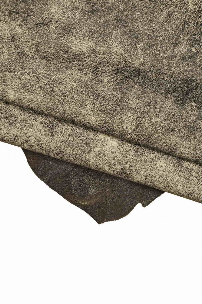 Grey super VINTAGE leather skin, tiny pebble grain distressed goatskin, soft, sporty, bleached skin, 0.9-1.1 mm