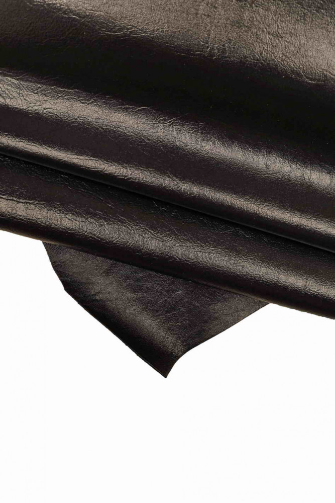BLACK glossy goatskin, wrinkled leather skin, soft sporty skin