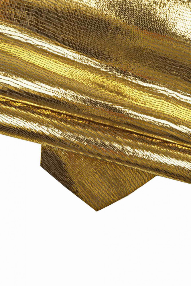GOLD metallic leather skin, soft lizard printed goatskin, golden lizard pattern on skin