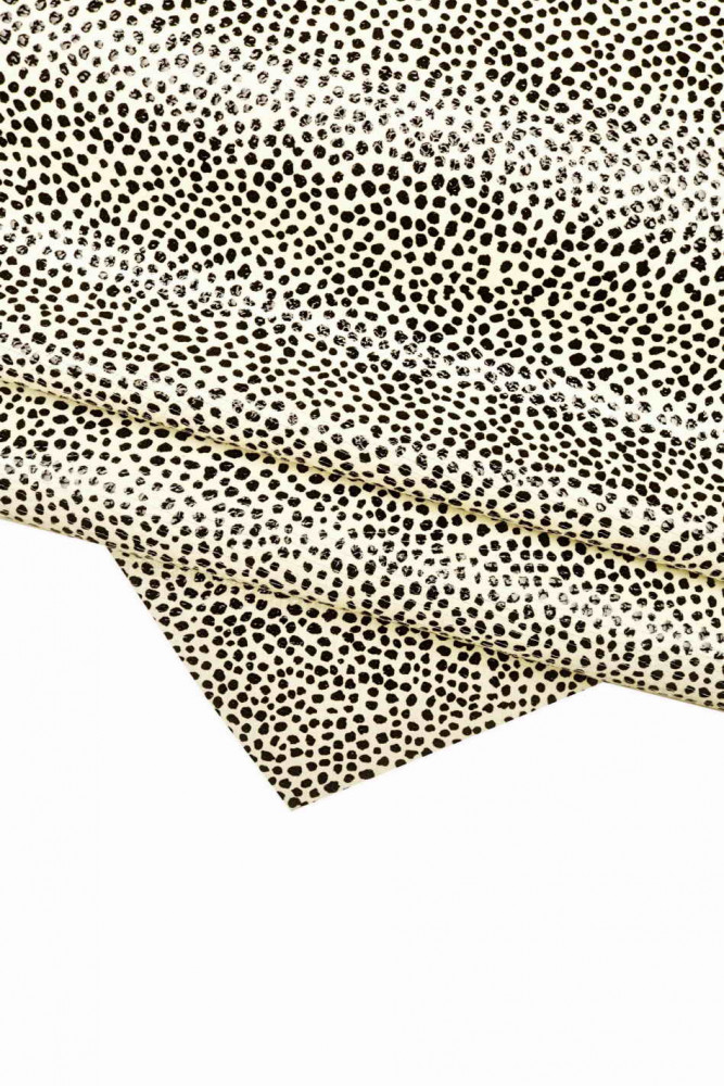 Polka DOTS glossy printed leather hide, black milk white patent cowhide, soft textured calfskin