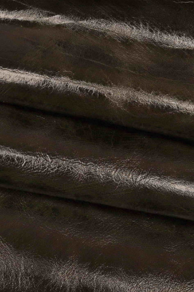 GREY glossy leather hide, gray vegetable tan calfskin, wrinkled pull up effect cowhide, 0.7 - 1.0 mm