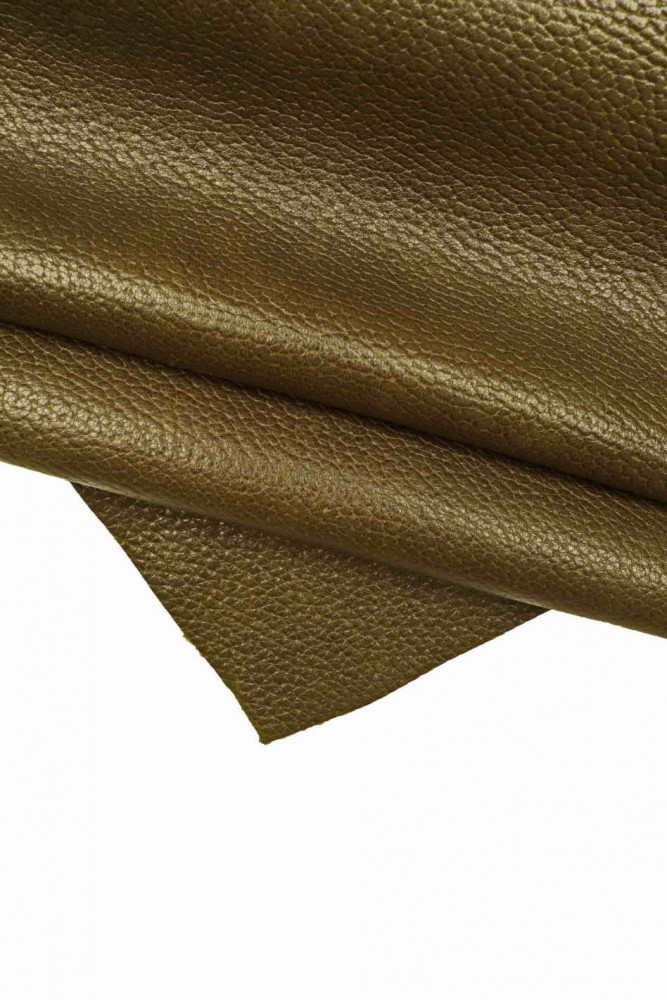 Greyish brown SPORTY leather hide, pebble grain printed cowhide, mud soft semi glossy embossed calfskin, 1.4 - 1.5 mm
