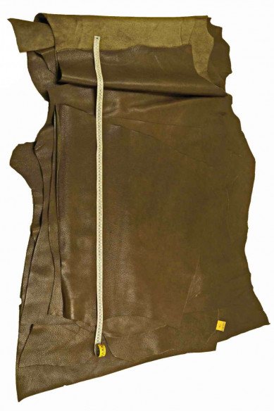 Pellame sportivo MARRONE verdastro, vitello con grana stampata, pelle morbida semi lucida fango, 1.4 - 1.5 mm