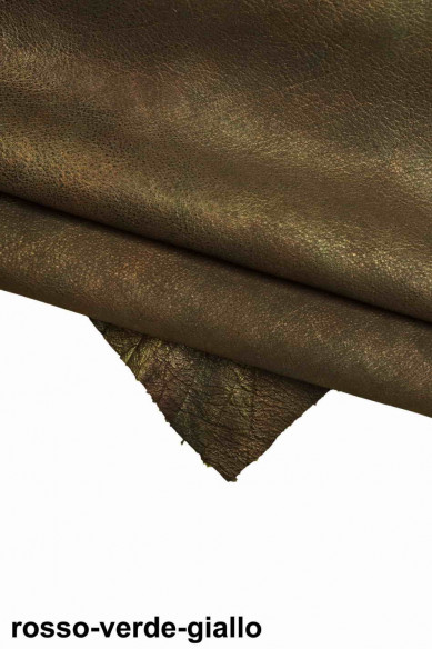 SPORTY leather hide, tiny pebble grain vintage goatskin with shades, metallic ades skin 1.3 - 1.5 mm