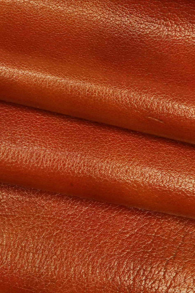 BROWN, brick red sporty leather skin, pebble grain printed goatskins with shades, glossy soft vintage hide