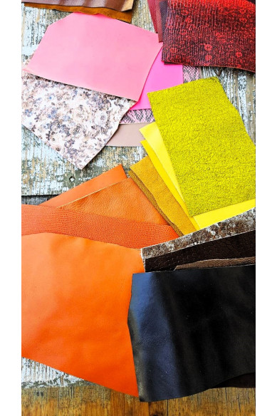 Lotto di 75 pezzi casuali di vera pelle in 15 tonalità diverse, taglia piccola