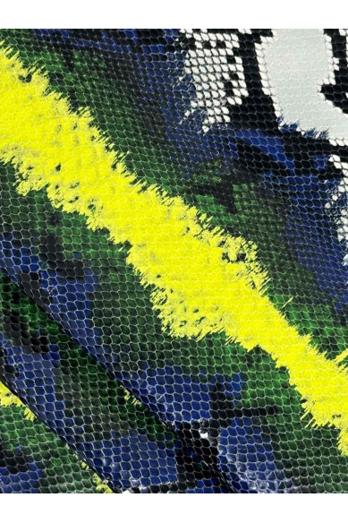 Pellame disegno RETTILE multicolor, vitello lucido stampa serpente, pelle morbida motivo pitone