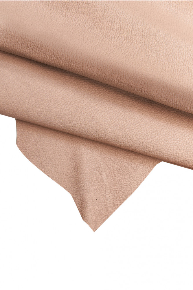 Flesh pink pebble GRAIN leather skin, soft semi glossy goatskin, sporty printed hide 1.3 - 1.5 mm