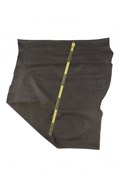 Dark GREY leather hide, washed vegetable tan cowhide, mud gray wrinkled soft calfskin, 1.5 - 1.7 mm