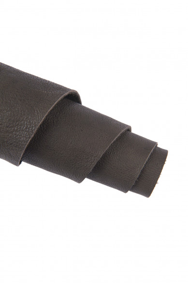 Dark GREY leather hide, washed vegetable tan cowhide, mud gray wrinkled soft calfskin, 1.5 - 1.7 mm