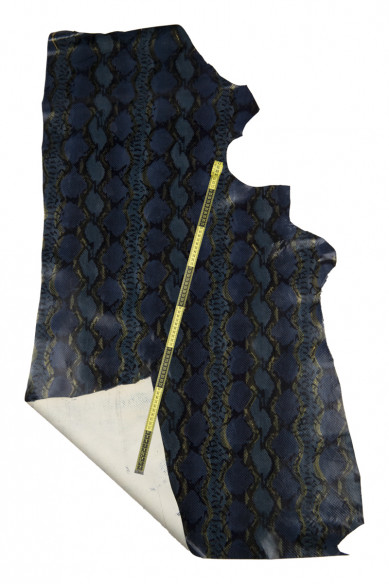 REPTILE animal printed leather hide, blue python textured calfskin, snake pattern on glossy soft cowhide
