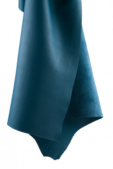 Blue pebble GRAIN leather hide, deer printed sporty cowhide, petroleum blue calfskin 1.5 - 1.7 mm