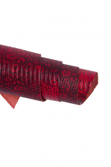 Black red LIZARD printed leather hide, animal texture on cowhide, semi glossy stiff calfskin