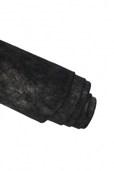 Black SUEDE calfskin with steelmetal glitter, metallic split leather hide, sporty vintage cowhide, 1.4 - 1.6 mm