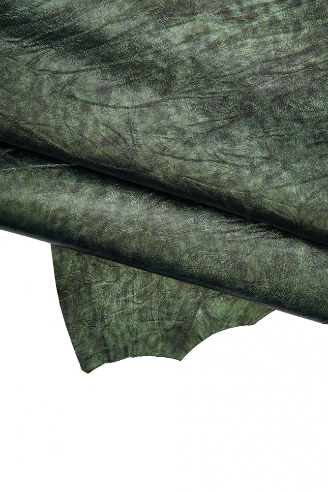GREEN wrinkled leather skin, glossy...