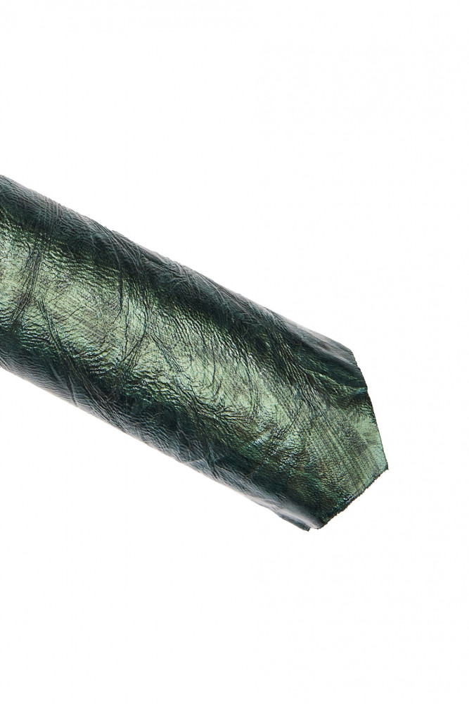 GREEN wrinkled leather skin, glossy...