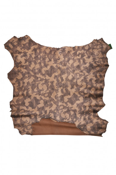 Pellame laminato stampa CAMOUFLAGE, pelle marrone nero metallizzata, capra scamosciata motivo mimetico