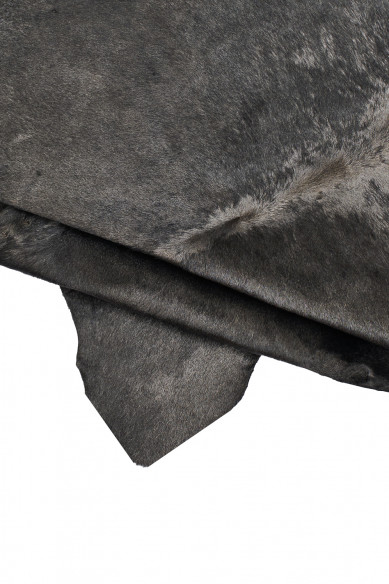 SET of 3 black steelmetal leather hides, assortment of 2 hair on leather hides and 1 smooth calfskin