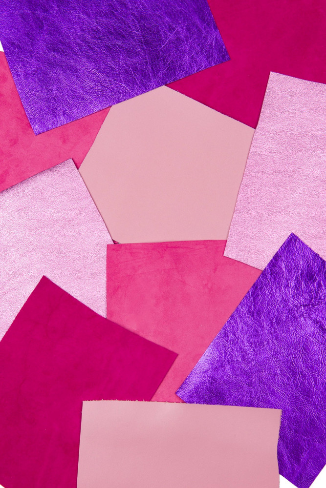 10 Selected leather scraps, PINK and...