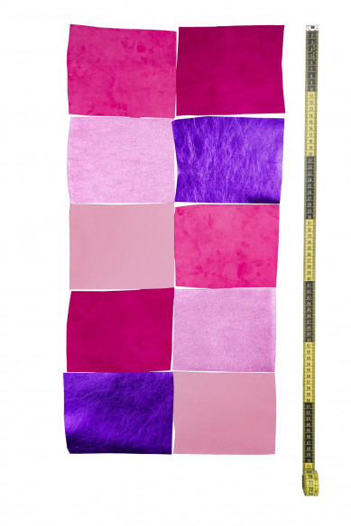 10 Selected leather scraps, PINK and FUCHSIA color, mix colorful selection leather remnants as per pictures