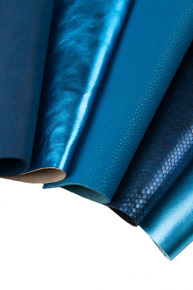 10 Selected leather scraps, BLUE  and...