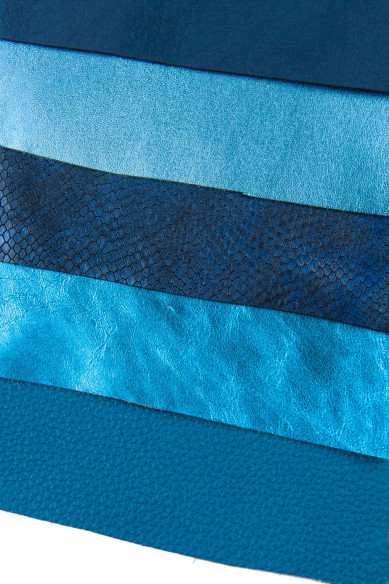 10 Selected leather scraps, BLUE  and SKY BLUE color, mix colorful selection leather remnants as per pictures