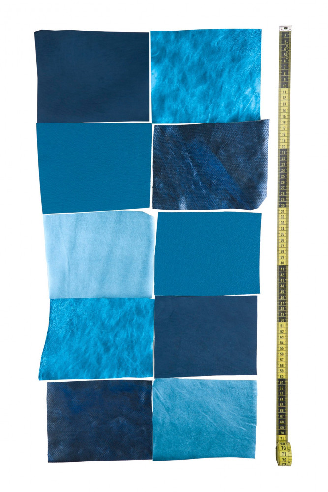 10 Selected leather scraps, BLUE  and...