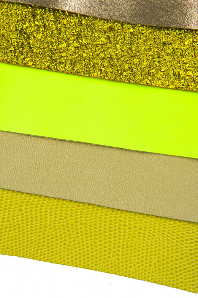 10 Selected leather scraps, GOLD and...