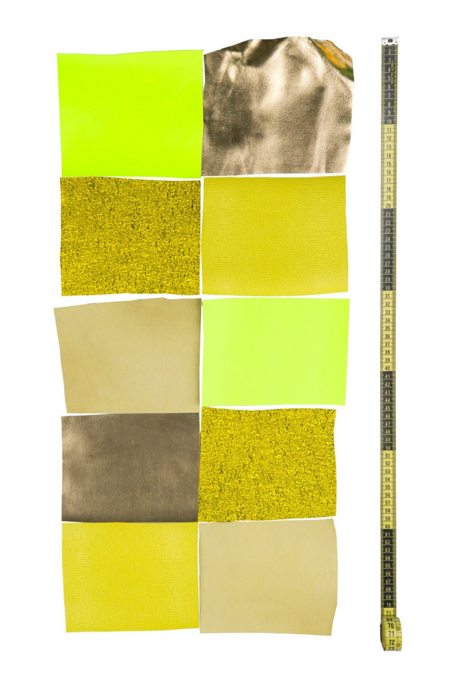 10 Selected leather scraps, GOLD and...